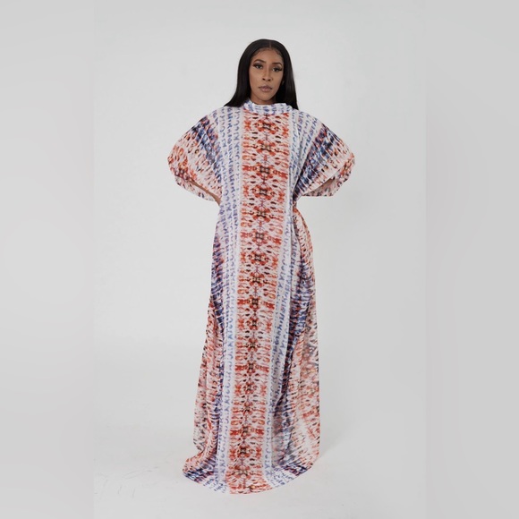 Multicolor Handmade Chiffon Sheer Kaftan Maxi Dress - Picture 2 of 3